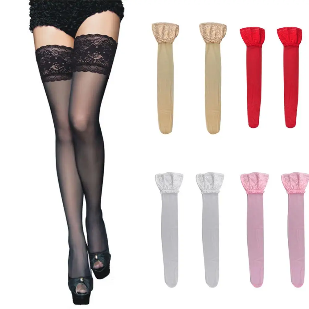 Sexy Thigh High Stockings Women Lace Patchwork Over the Knee Pantyhose Sheer Transparent Nylon Stockings Clubwear Gifts