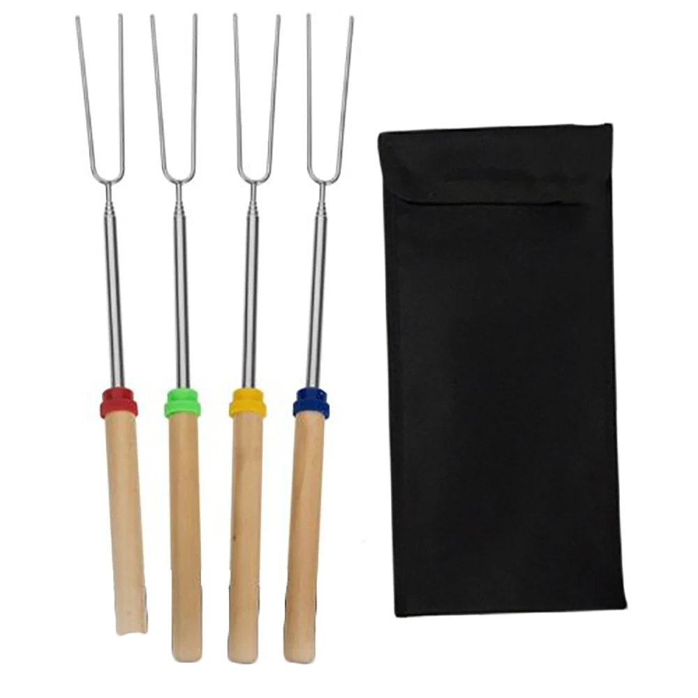 Camping Campfire Hot Dog Telescoping Roasting Fork Sticks Skewers BBQ