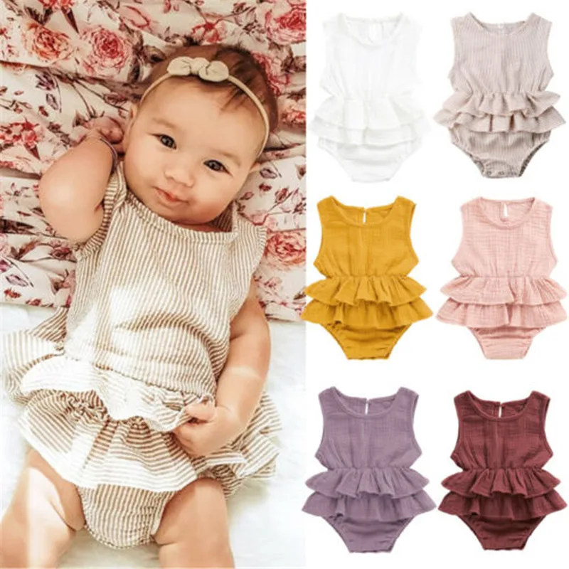 

Newborn Kid Baby Girl Clothes Sleeveless Romper Jumpsuit Tutu Skirt Solid Color Summer Cotton Girls 1PC Outfit 0-2Y