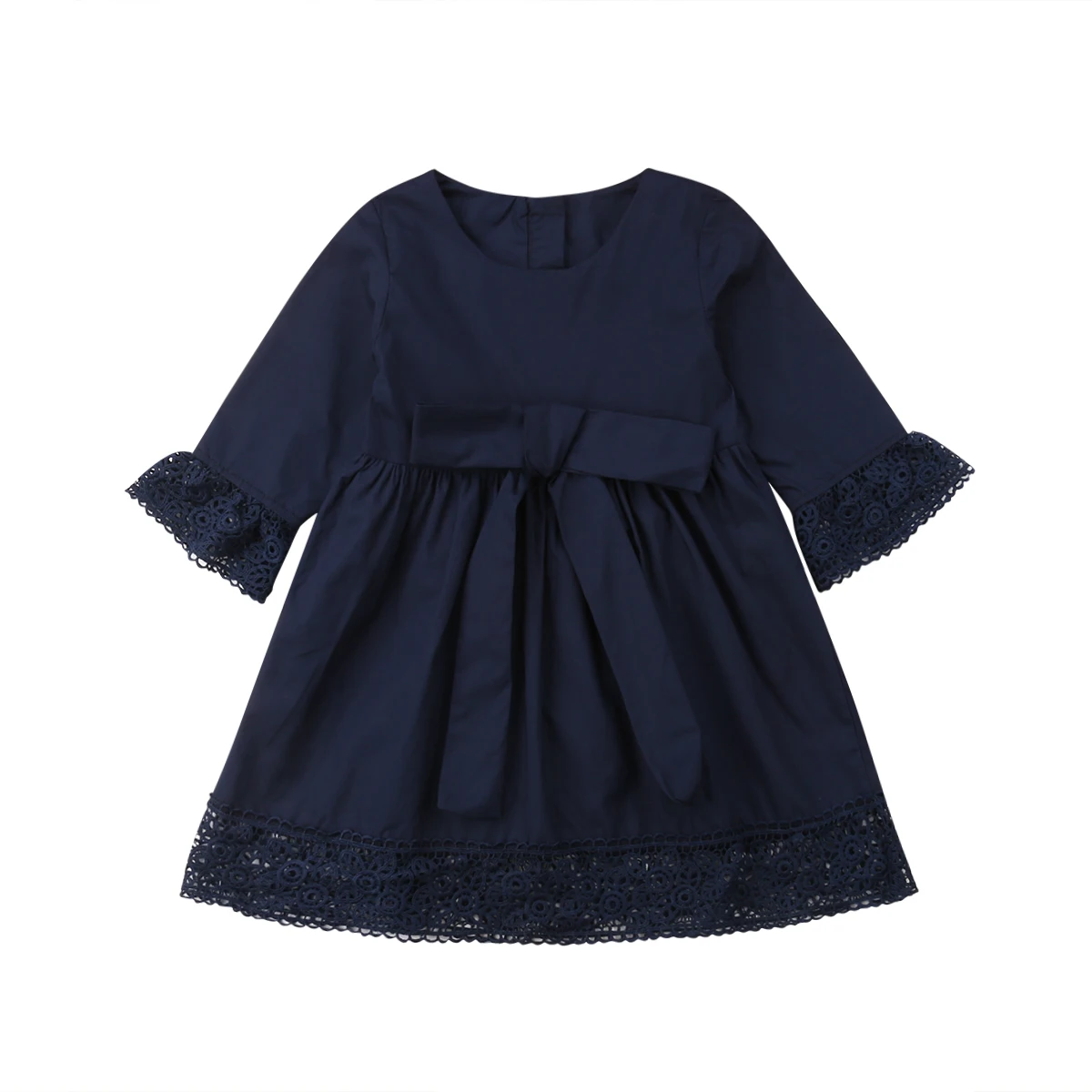 

2-7Y Toddler Kids Baby Girl Dress Lace Princess Girls Bowknot Navy Blue A-line Party Dresses One Pieces Clothes