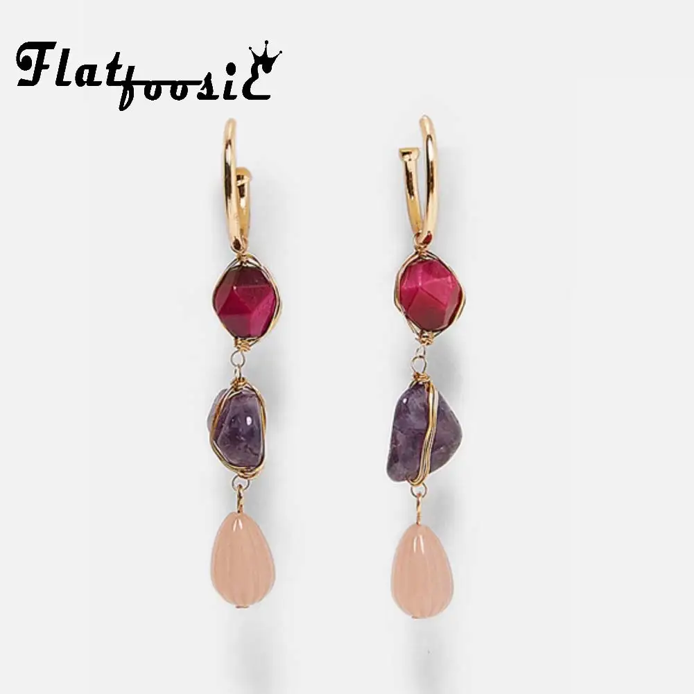 

Flatfoosie 2019 ZA Vintage Beads Dangle Drop Earrings For Women Handmade Resin Fashion Statement Earring Wedding Party Jewelry
