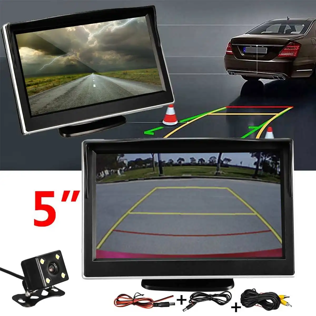 

Waterproof Hedrest Car Monitor 5 inch LCD Display Rear View Backup Camera 170 Degrees Lens Parking Reverse Cam Night Vision
