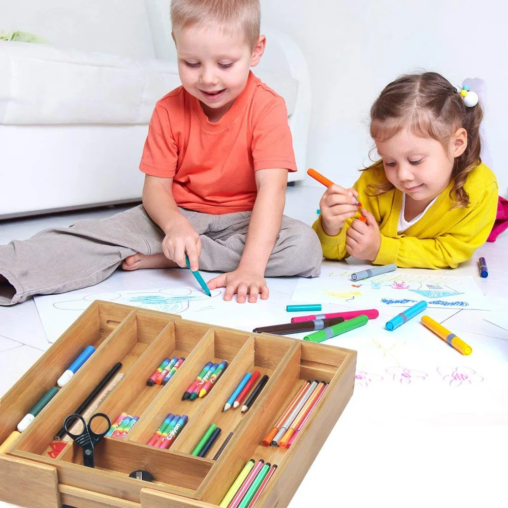 

Retractable Multi-Functional Bamboo Storage Box Cutlery Tray Bamboo Drawer Organizer Practical Groceries Storage Box