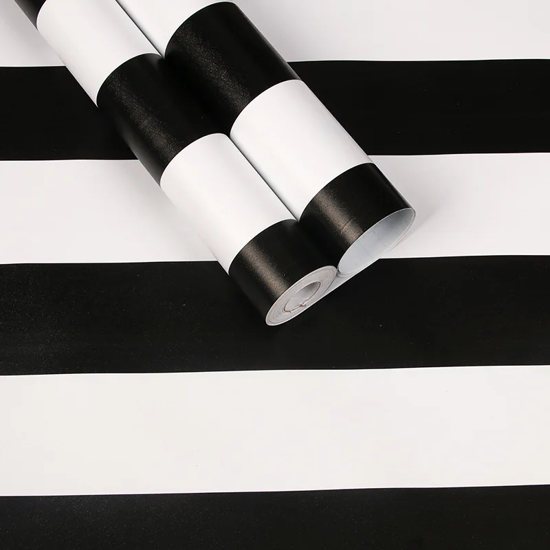 Modern Stripes Self-adhesive Pvc Waterproof Wallpaper Black Gray Bedroom Living Romm Vinyl Contact Wall Paper Furniture Sticker