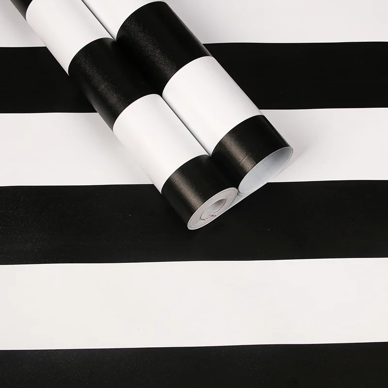 Modern Stripes Self adhesive Pvc Waterproof Wallpaper Black Gray