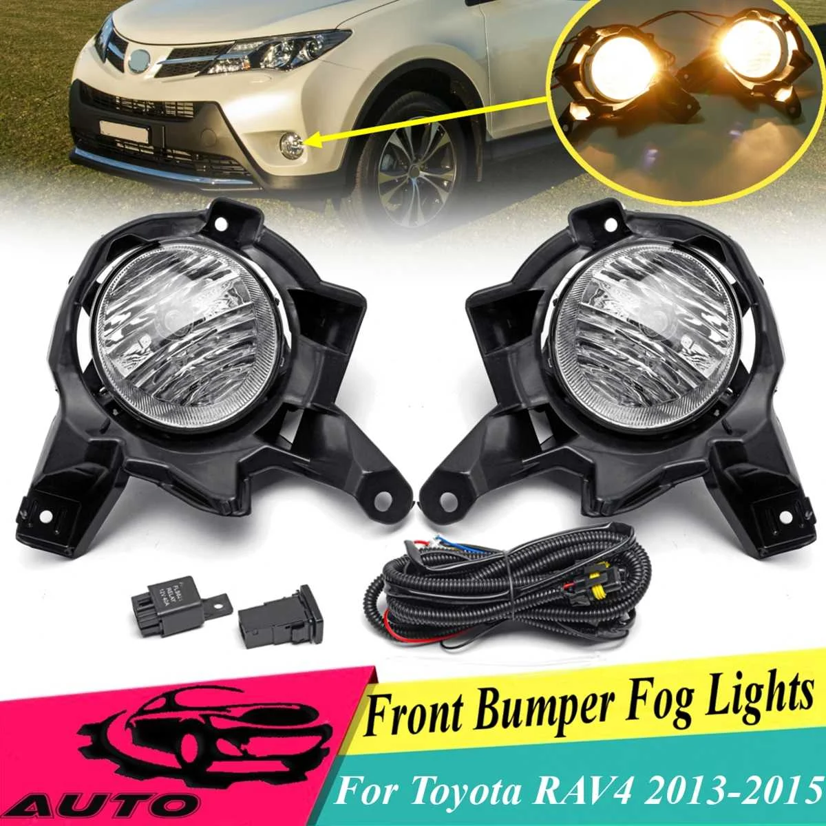 

1 Pair 12v Front Bumper Fog Light+Cover Grills With Harness For Toyota RAV4 Rav 4 2013 2014 2015 Lamp Kit TO2592130