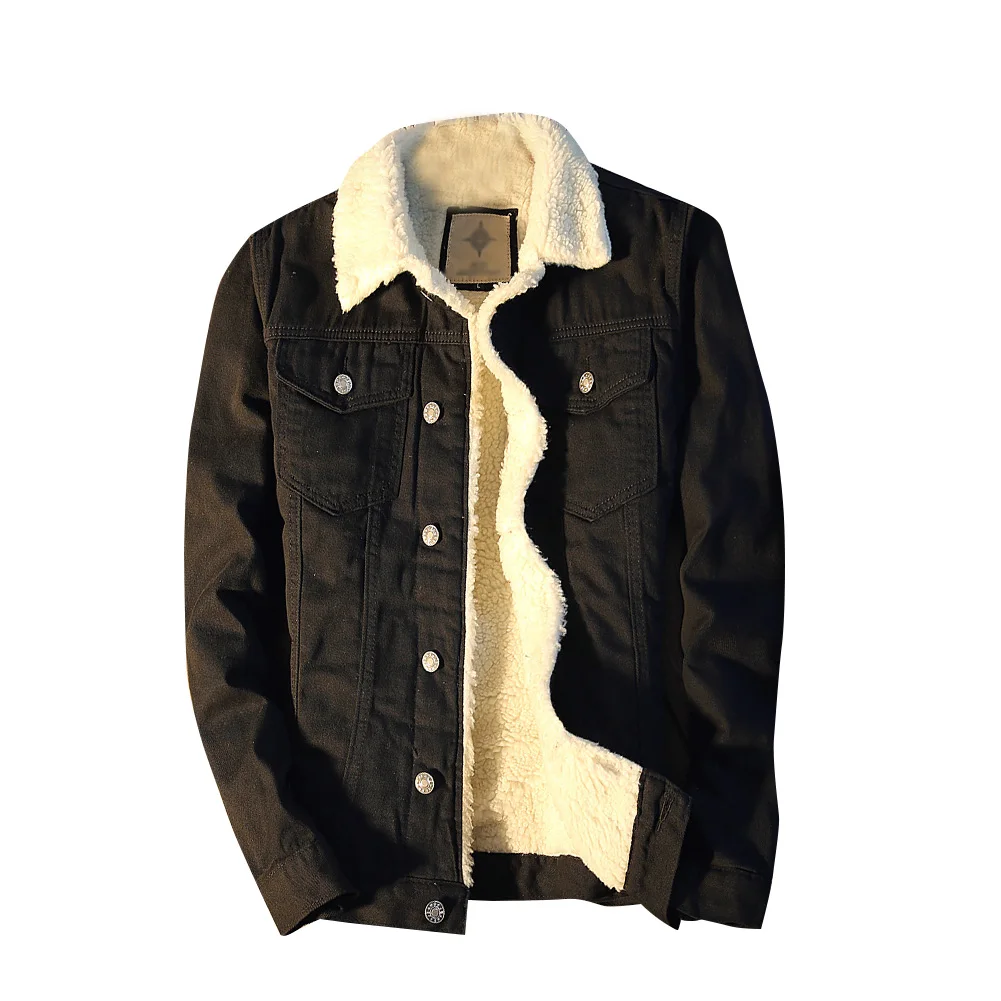 YJSFG HOUSE Men Winter Coats Warm Fur Lined Fleece Denim