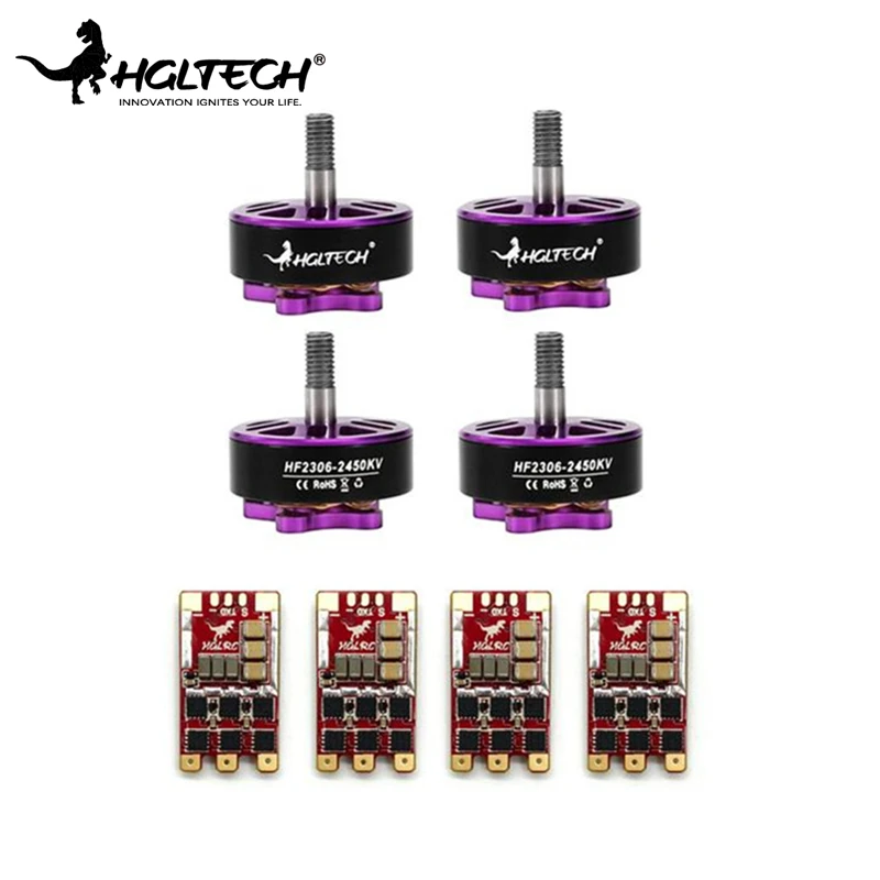 

HGLRC 4 PCS Flame HF2306 2450KV Brushless Motor + 4 PCS for T-REX 35AMP BLHeli_32 3-6S ESC for RC FPV Racing Drone Parts Accs