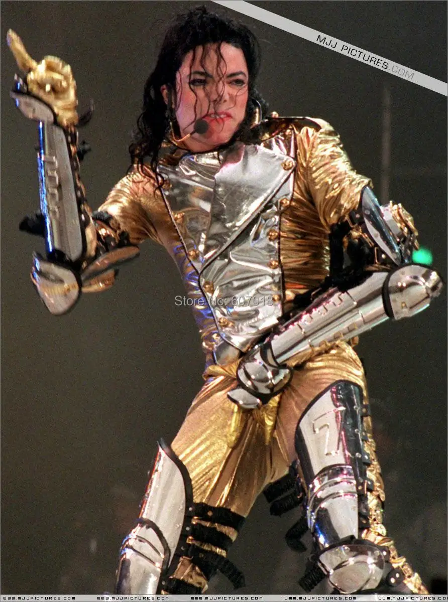 Редкий крик горячий MJ Майкл Джексон история Тур концертный классический Серебряный из нержавеющей стали Броня и золотой костюм полный комплект