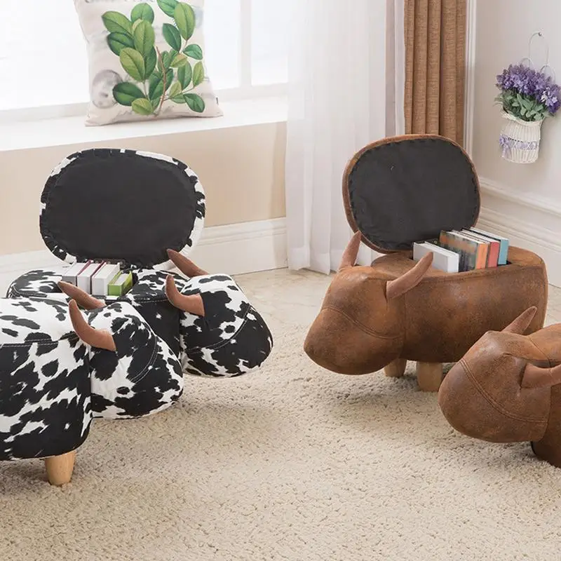 

Cute Animal Cattle Style Stools Wood Chair with Storage Box Change Shoe Bench Kid's Sofa Furniture Storage Home Decor Bench