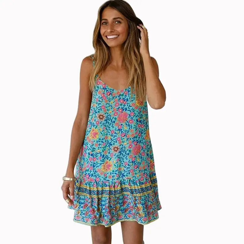 2019 летнее пляжное платье с цветочным рисунком женское сексуальное мини сарафан