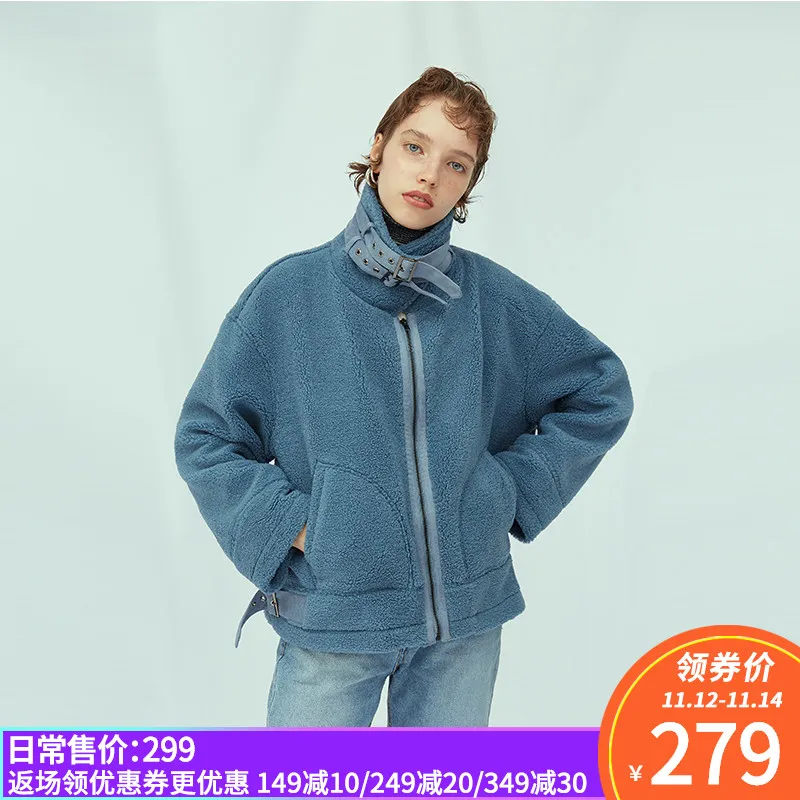 FS Blue Imitation Lambs Wool Locomotive Jacket Fur Short Coat Female Chic2018 Autumn And Winter New Style | Женская одежда