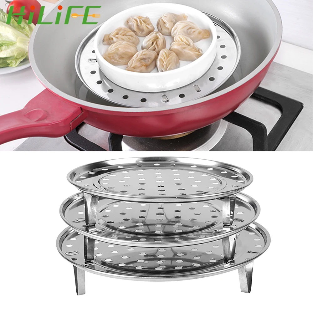 

HILIFE Dumpling Tray Round Steamer Rack Steamer Shelf for Food Steaming Baking Roasting Steaming Stand Three Legged Cooking Tool