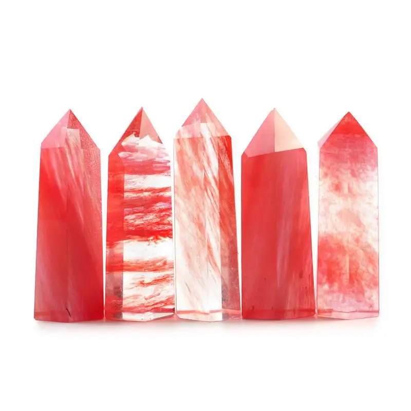 Натуральный красный флюоритовый кварц целебный кристаллический камень точечный целебный гексагональный кварц кристаллическая палочка лечебный камень
