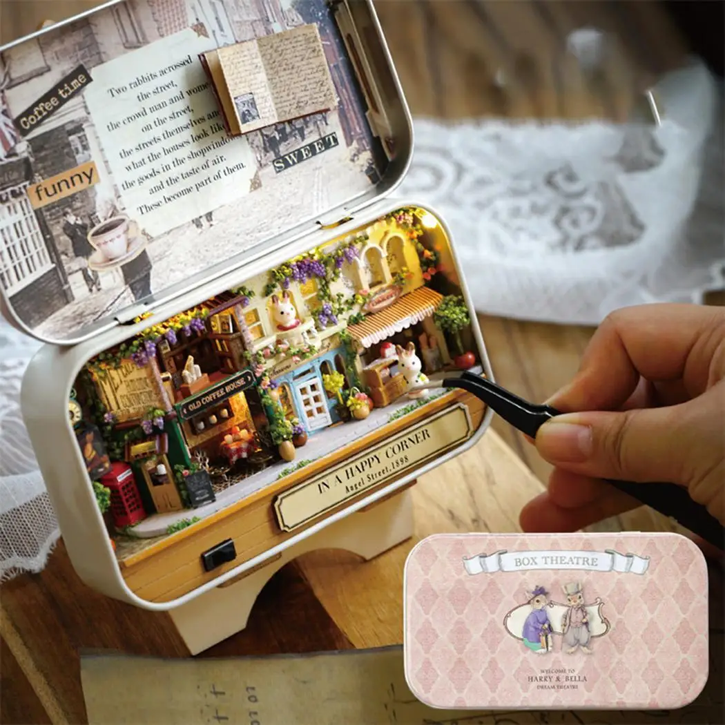 Box Theatre roombox doll miniature Wooden Miniature Puzzle Toy DIY Doll House Furniture Nostalgic Theme Scene for Children