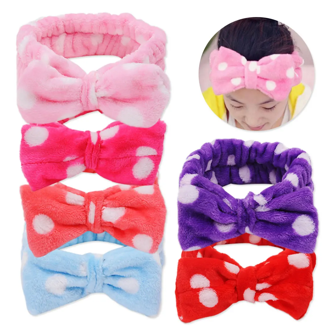 

Wash Hair Makeup Head Wear Bow Tie Hair Band Apparel Accessories Cute Dot Pattern Girl Hair Decoraiton