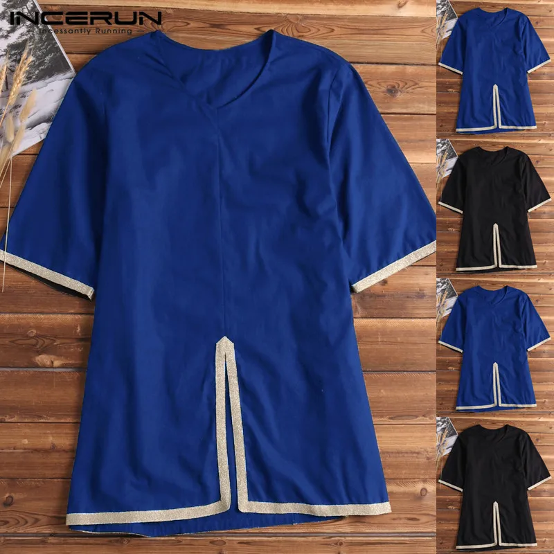 

Medieval Tunic Men Celtics Knight Warrior Vikings Shirt Short Sleeve Men Tops Cosplay Costumes Renaissance Plus Size INCERUN