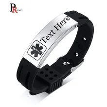 Гравировка, медицинские браслеты, спортивные аварийные ID браслеты для мужчин, женщин, детей, нержавеющая сталь, резиновый предупреждающий браслет