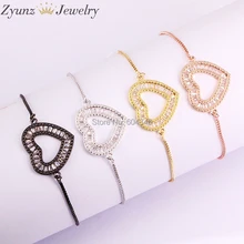 10 шт. ZYZ333-5445 сердце циркония Шарм Разъем браслеты, CZ Micro Pave ссылки инструменты для наращивания волос, для женщин ювелирные изделия