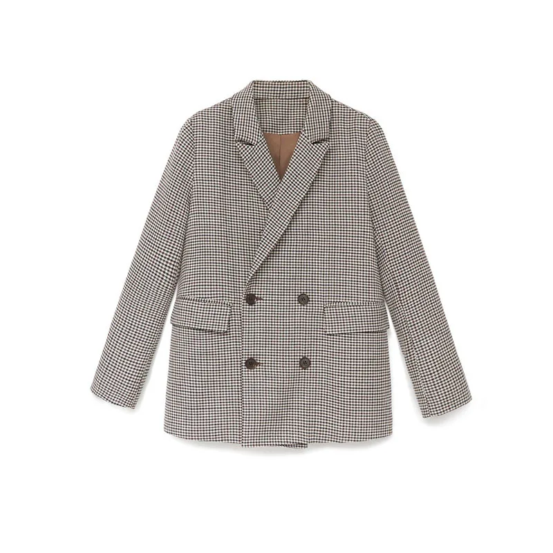 

Vintage Chic Suit Female 2019 Office Lady Leisure Suit Plaid Houndstooth Blazer Jacket
