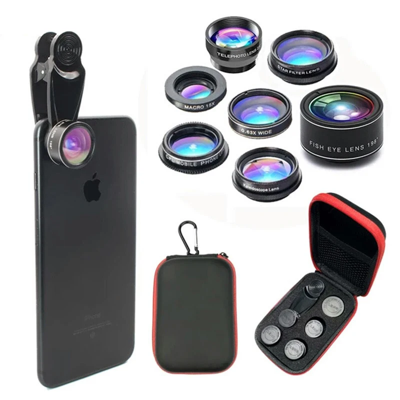 

Universal Phone Lens Kit 7 In 1/10 In 1 Fisheye Wide Angle/15X Macro Lens CPL Filter Kaleidoscope+2X Telescope Lens For iPhone