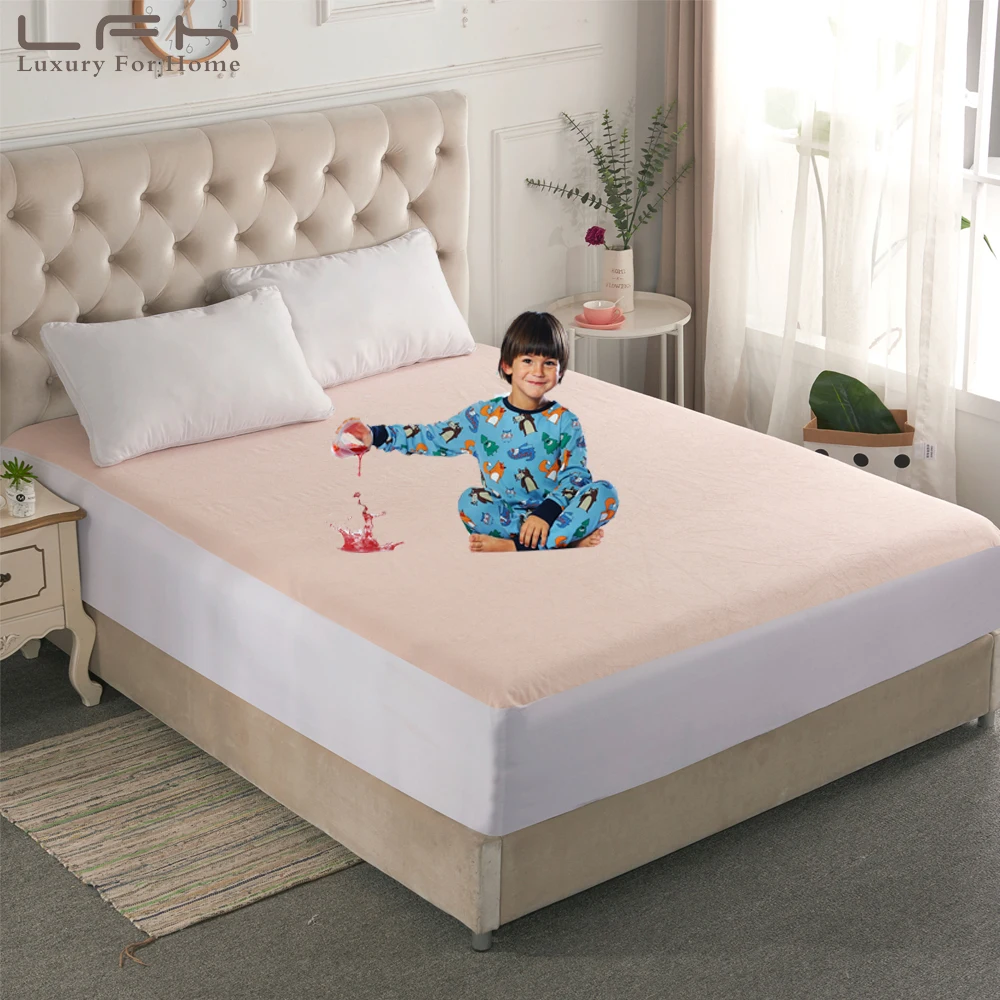 LFH ALL Size Pink Color Cotton Terry Mattress Protector Waterproof Bed