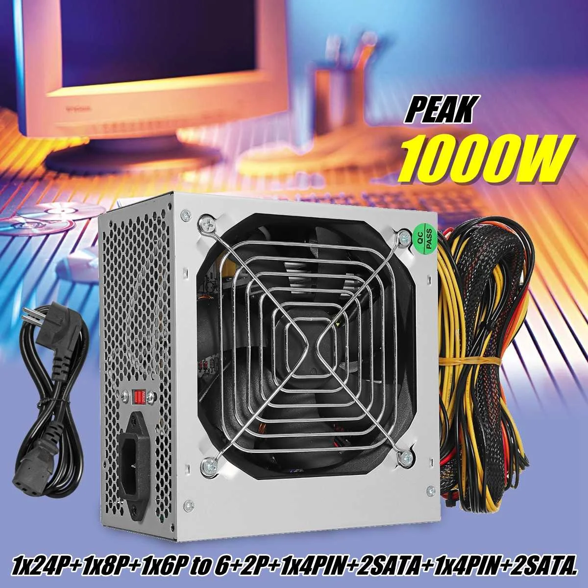 

1000W Switching Power Supply PFC Silent ATX Fan 24pin 12V PC Computer SATA PC Game Power Supply Intel AMD Computer