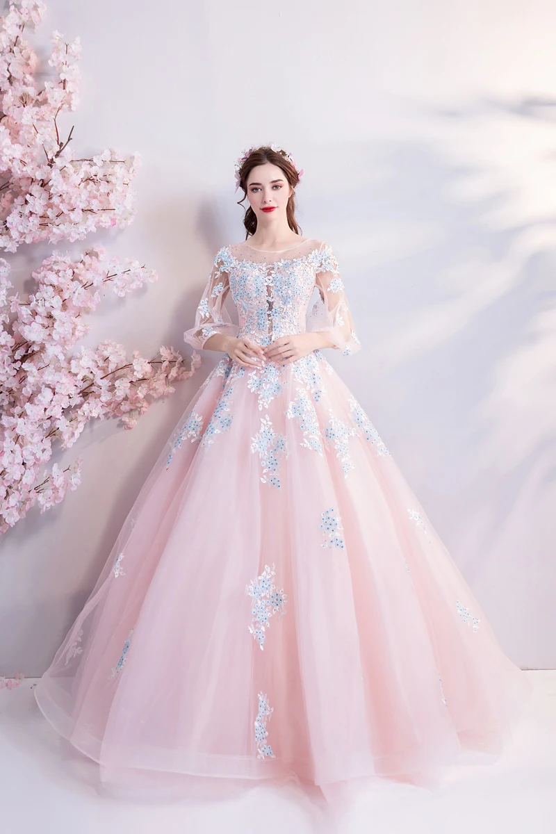 Розовые Бальные платья, элегантное бальное платье из органзы, прозрачные Великолепные Длинные платья для выпускного вечера Vestidos De Quinceaneras En Turqusa