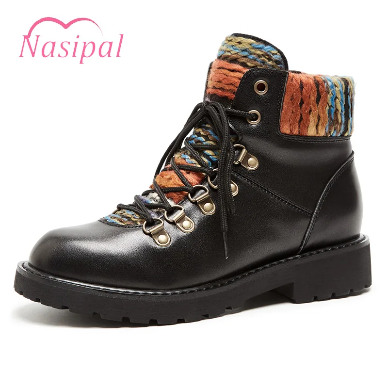 

Nasipal Ethnic Style Martin Boots Bohemia Genuine Leather Ankle Boots For Women Round Toe Platform Lace Up Motorcycle Boots M904