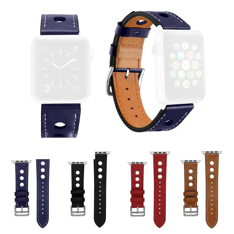 

Leather Big Holes Breathable Adjustable Watch Band Bracelet Wrist Strap Replacement for iWatch Series 1 2 3
