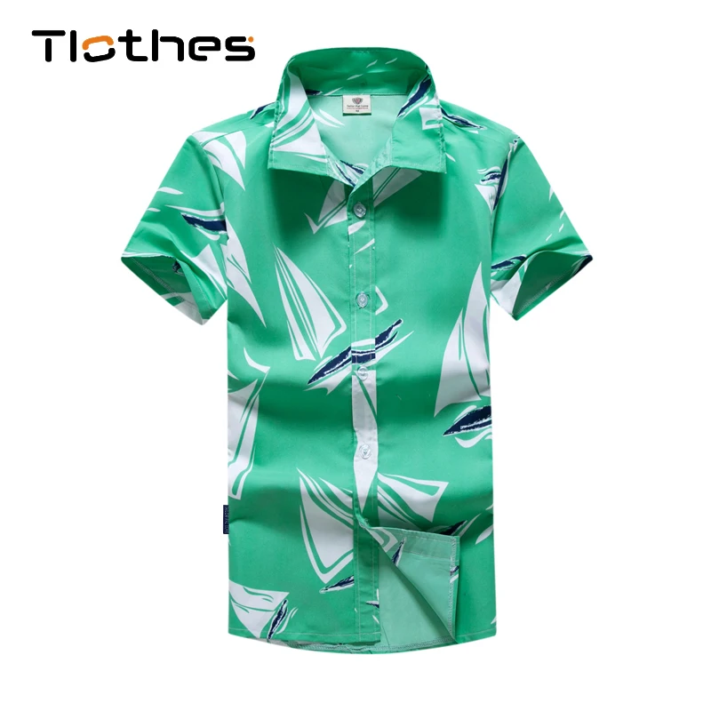 

Aloha Shirts Men Clothes 2019 Summer Camisa Havaiana Homens Green White Printed Short Sleeve Mens Hawaiian Beach Shirts M-5XL
