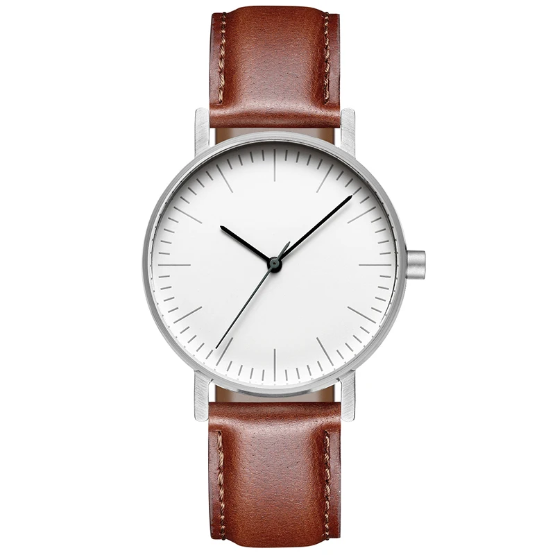 Кожаные часы Bauhaus минималистичные швейцарские Rhonda 763 36 мм ремешок из нержавеющей