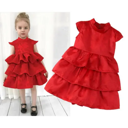 

2019 Toddler Red Tutu Dress Princess Kids Girl Cotton Sleeveless Birthday Party Wedding Dress Gown Children Summer Dress