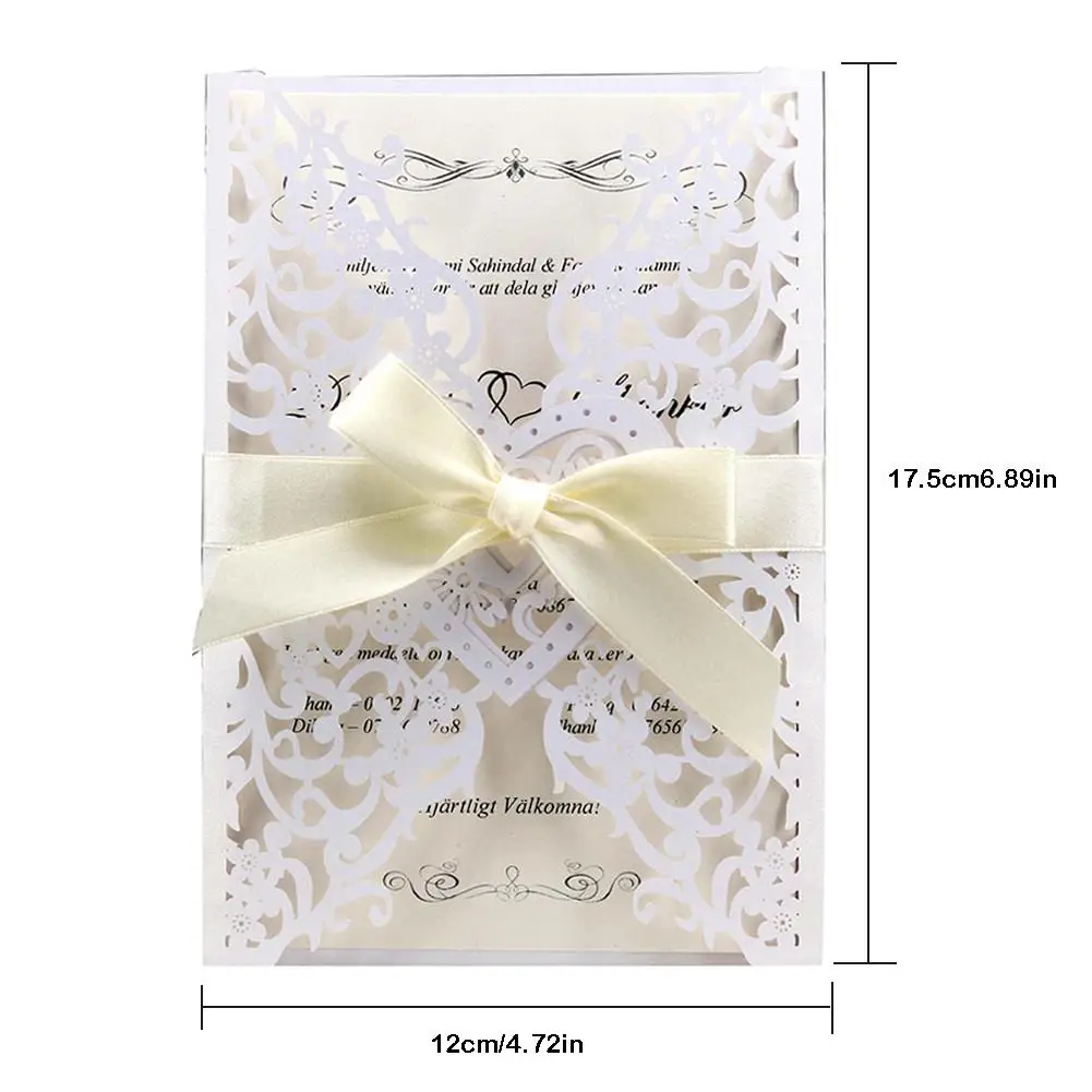  10PCS Bowknot Heart Shaped Invitation Laser Cut Wedding Invitation Holiday Greeting Card Pearl Pape - 33007577839