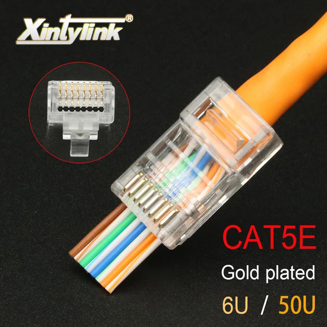 Xintylink-conector rj45 cat6 50U/6U, cable ethernet, conector rg45, cat5e,  utp, 8P8C, rj 45, cat 6, conector lan modular, cat5 keystone - AliExpress