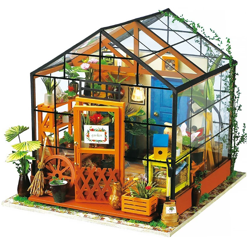 

DIY Wooden Flower house Miniature Dollhouse 3D LED Mini Dollhouse Kit With Furniture Kit Light Creative Christmas Gift