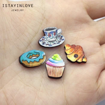 

Handmade Jewelry Making Supplies Bead Laser Cut Wood Bread Donut Cupcake Coffee Charm For DIY Necklace Earring Brooch Ring PSW 4