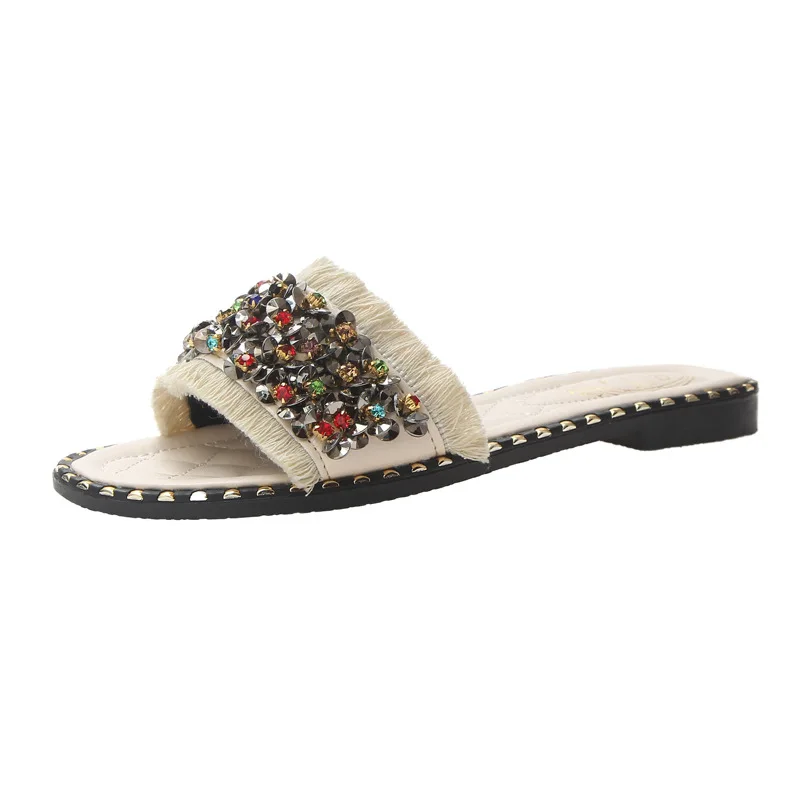 

2019 Women Slippers Flip Flops Women Crystal Bling Sequins Flats Pu Leather Beach Slides Sandals Casual Shoes Slip On Slipper
