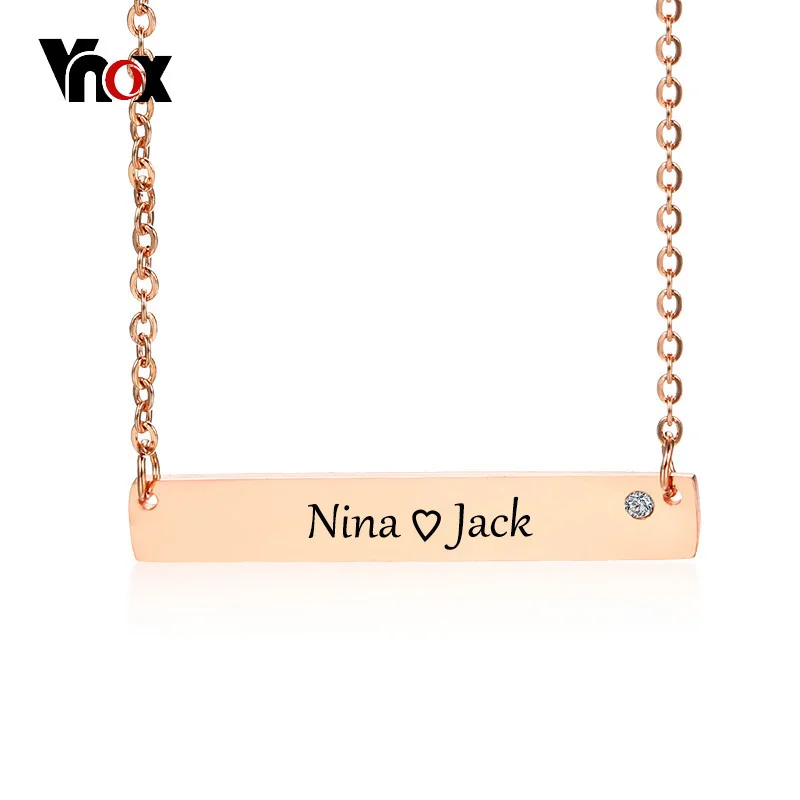

Vnox Elegant Free Engraving ID Bar Pendant For Women Choker Necklace Stainless Steel CZ Stone Adjustable Length Laser Name Date