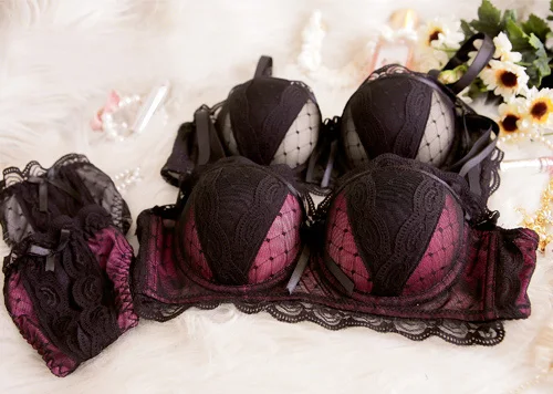 new 2014 temptation to lace vest type cup sexy push up bra & panties adjustment underwear bra set