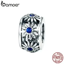 BAMOER, винтажный, из натуральной 925 пробы, серебряный, Штабелируемый, цветок ромашки, разделитель, бусины, подходит для браслета, сделай сам, для изготовления ювелирных изделий SCC1118