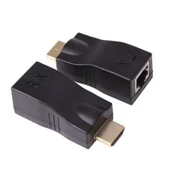 

2Pcs 30m HDMI To RJ45 Network Cable Extender Converter Repeater Over CAT-5e CAT6 cable TX Transmitter with RX Receiver
