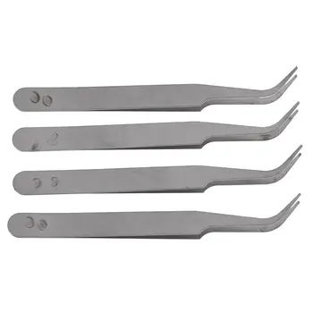 

Silver Tone 5 Inch Length Metal Bent Tip Tweezers 4 Pcs