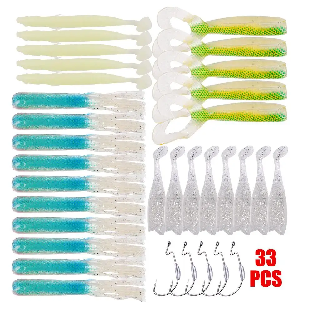 

Mounchain 33PCS / Set 4 Kinds of Professional Fishing Lure Soft Fish Bait + Crank Hook for fishing accssories