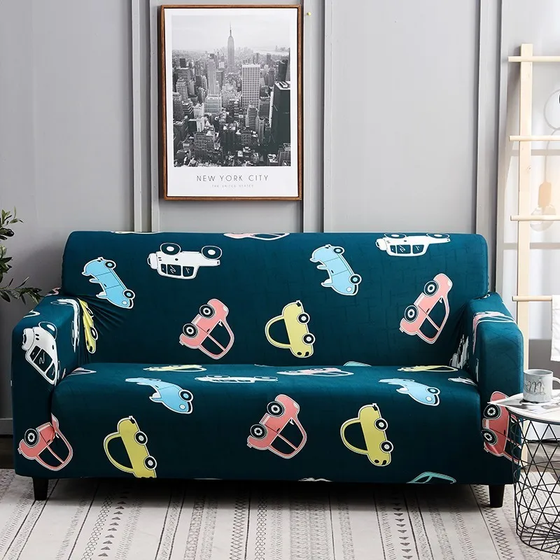 

Elastic Car Print Sofa-slipcover Tight Wrap All-inclusive Slip-resistant Cartoon Sofa Towel Sectional Couch Cover 1/2/3/4-seater