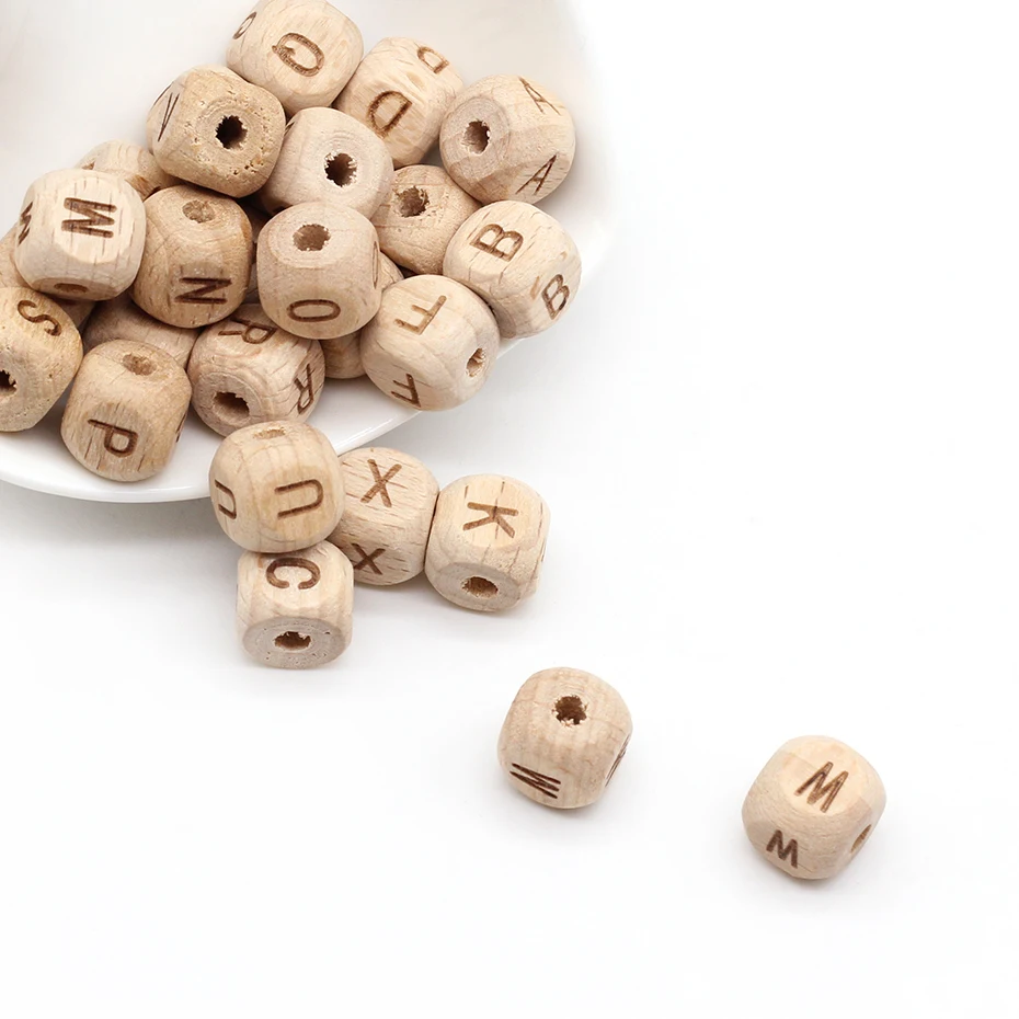 

100pc Square Natural Wooden Bead Carved Beech Letter Alphabet DIY Beads For Bracelet Jewelry Making DIY Accessories Mixed