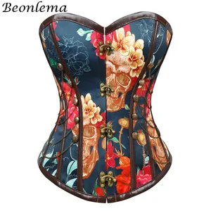 Женский винтажный корсет Beonlema, сексуальный корсет в стиле стимпанк с цветочным рисунком, корсеты пуш-ап, бюстье в стиле панк