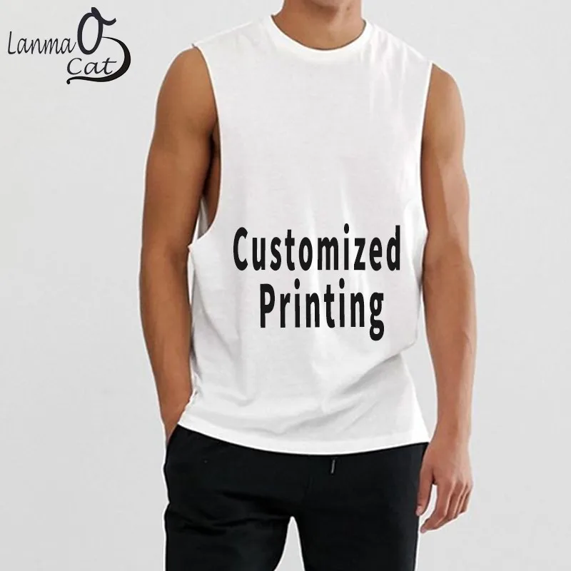 

Lanmaocat Men Sleeveless Tank Top Casual Gym Muscle Vest Custom Printing Men Sports Fitness Vest Tank Tops Free Shipping