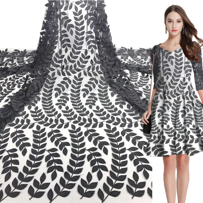 

2019 Embroidery Leaf Gauze Lace Fabric For Women Dress High quality African French Lace Fabric 5Yards Drop Shipping