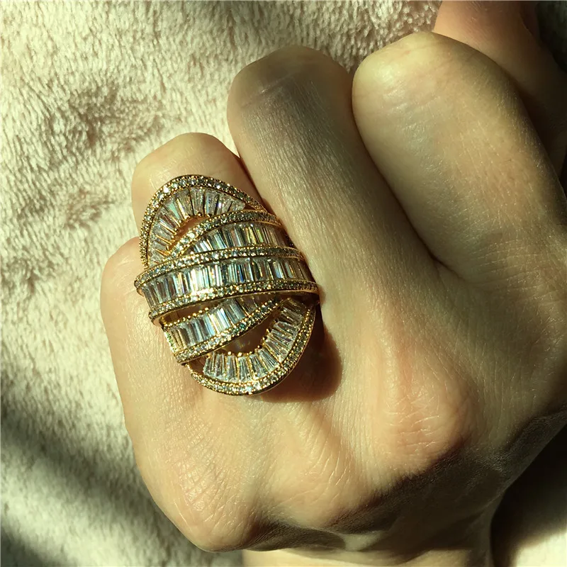 Choucong Роскошные Большой через кольцо 925 пробы серебро Т форма AAAAA cz вечерние Обручальные кольца для женщин Свадебные украшения подарок